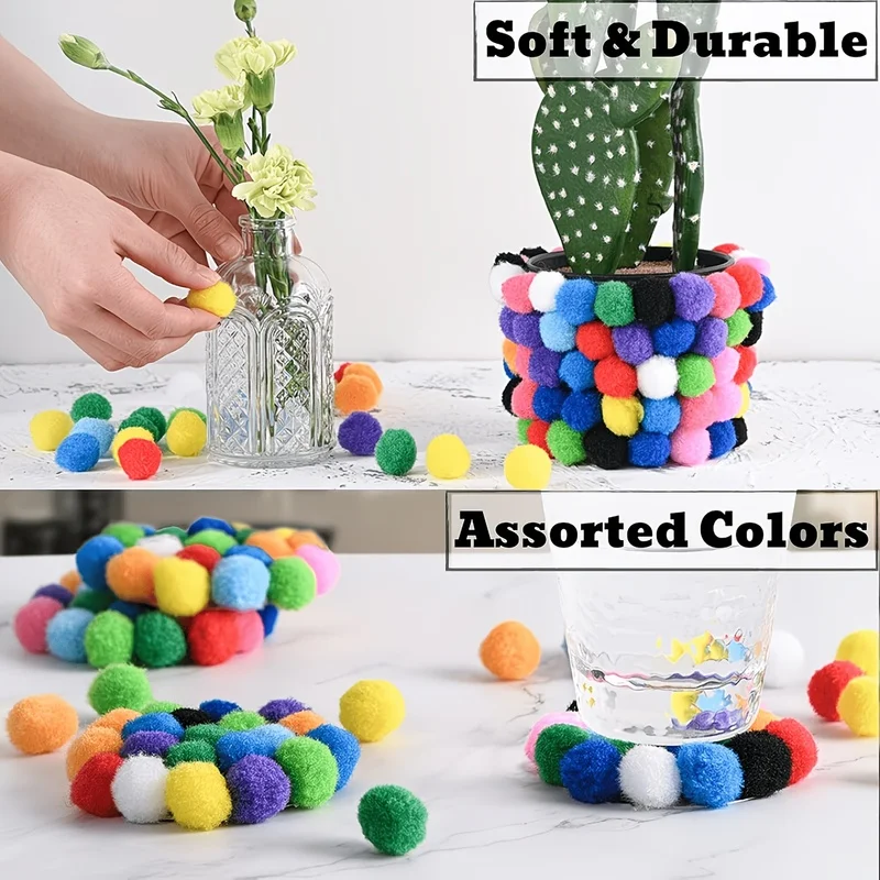 300pcs 1.5 cm DIY Craft Pom-Poms, Colorful Pom-Poms, For Handmade Use, Art and Craft Decoration