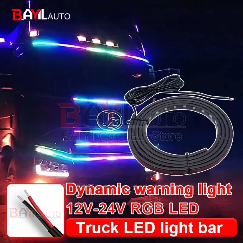 

24V-12V LED truck light bar, Universal RGB car atmosphere lights, Waterproof car warning light bar, Car decoration accessories