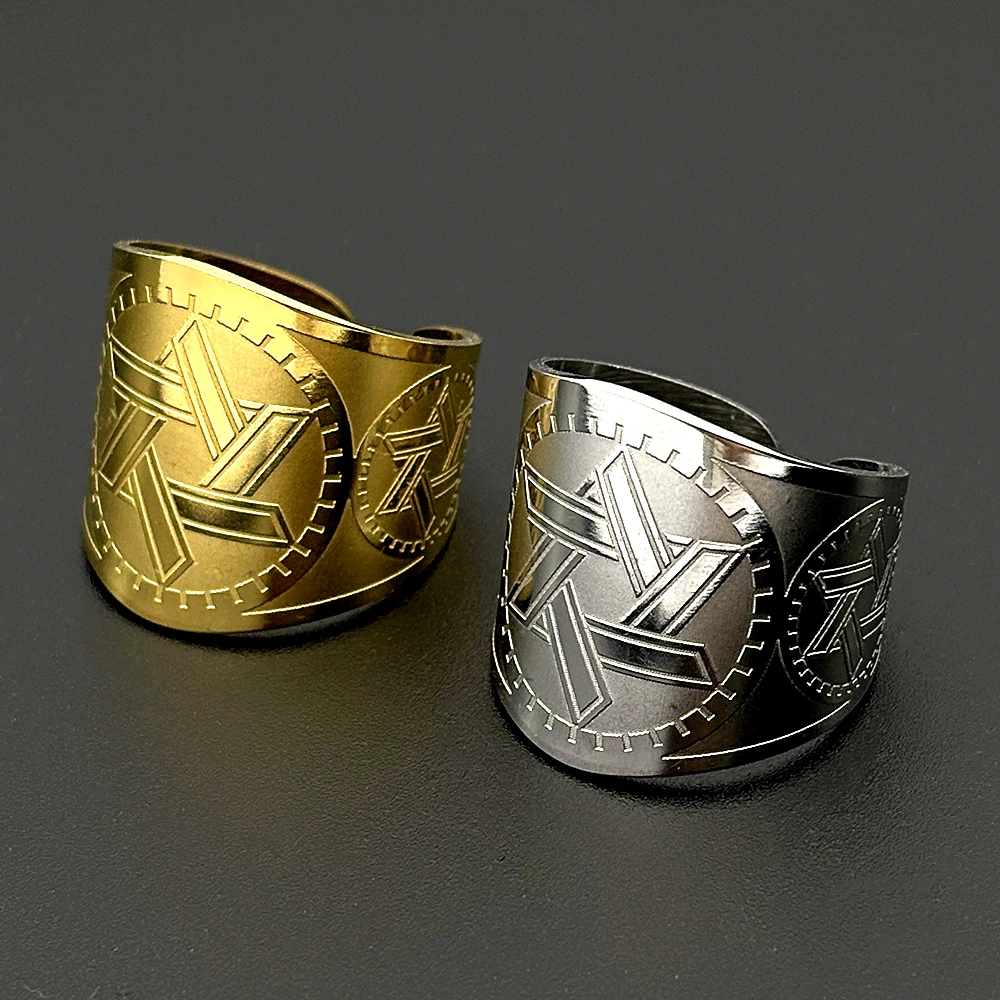 Judaism Israel Hexagram Jewish Magen David Wide Band Open Ring for Women Men Stainless Steel Star of David Finger Ring Jewelry