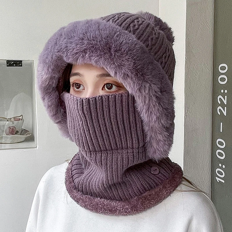 شتاء دافئ الدراجات قبعة قناع الوجه الحياكة أفخم بالاكلافا قبعة مقنعين سدادات حماية الأذن رقيق قبعة قناع الرقبة أدفأ سيدة مقنعين قبعة #5