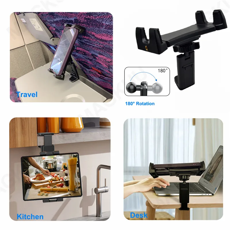 Universal Airplane Tablet Holder Mount, Hands free Adjustable Travel Essential Flying Phone Tablet Mount for iPad Galaxy Tabs