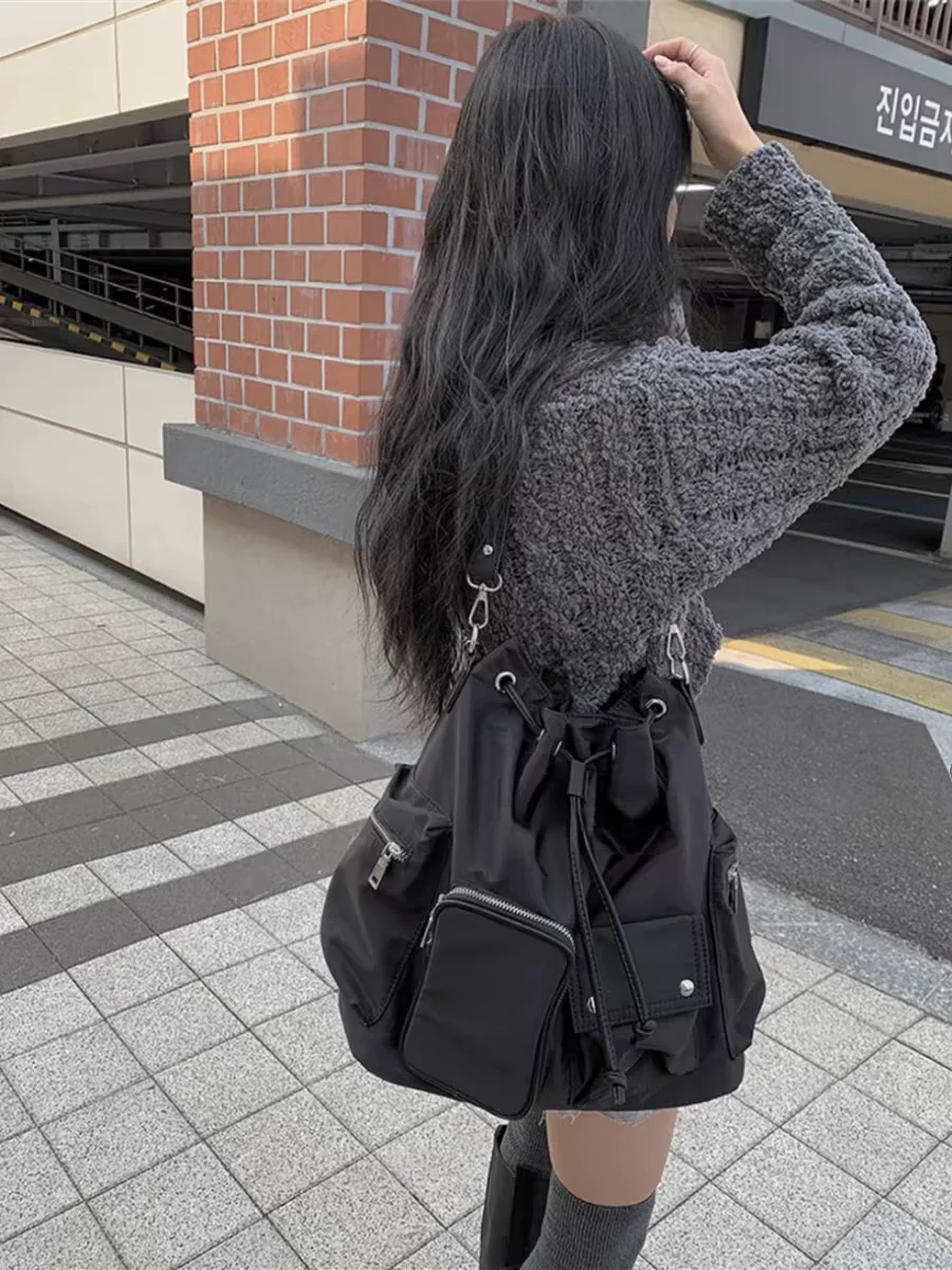 Bolso De Hombro Unisex Nylon Con Cordón Bolso De Mano Suave Estilo Coreano Japonés Bolso De Hombro Doble Bolso De Cruzado
