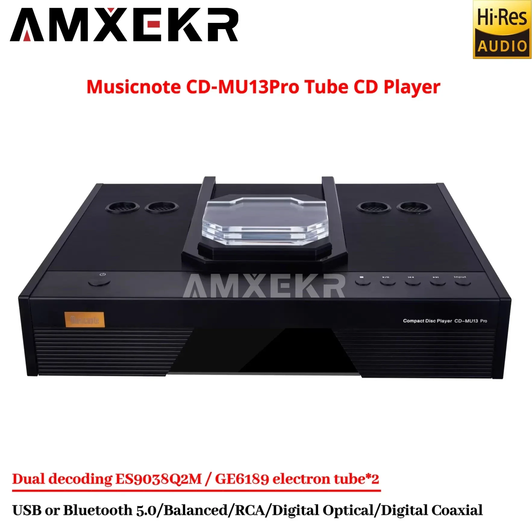 Musicnote CD-MU13Pro Fever Tube CD Player, Tube, Balanced Output, Coaxial Input DAC, Home Audio,ES9038Q2M Decoder Chip,Bluetooth