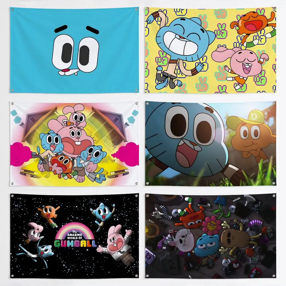 The Ama-zing World of Gum-ball Anime Flags Aesthetic Wall Tapestry Printed Wall Hanging Living Room Party Outdoor Decor