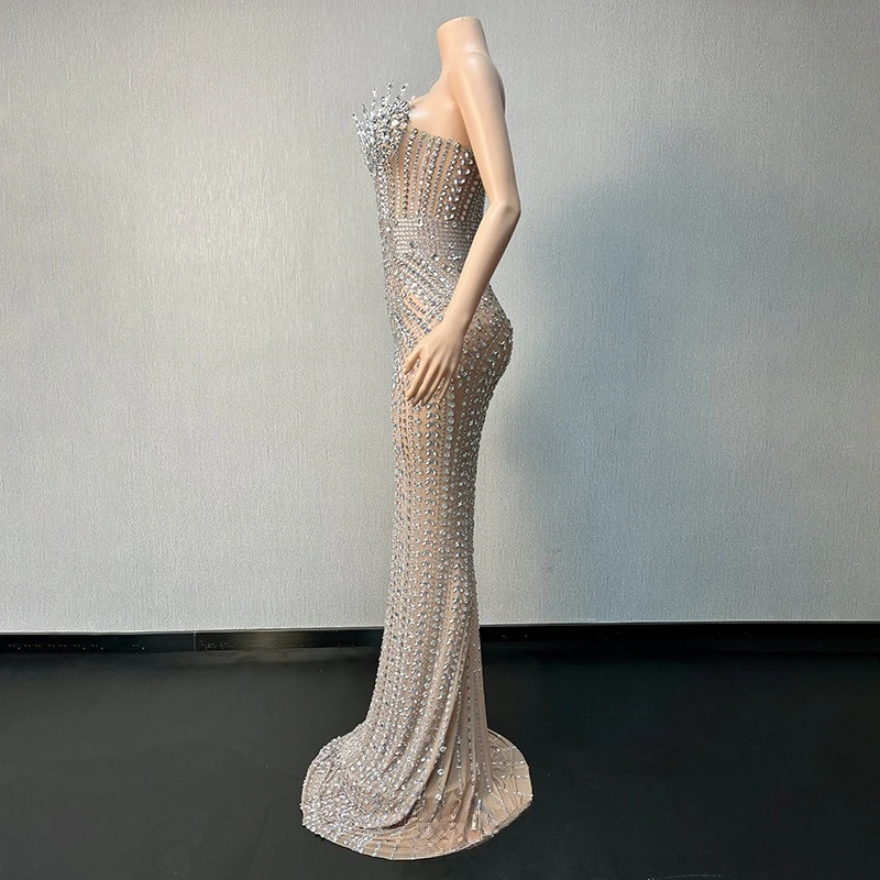 Elegant Mermaid Tube Top Rhinestone Shiny Evening Dress High-end Important Occasion Birthday Party Dress Model Catwalk Dress