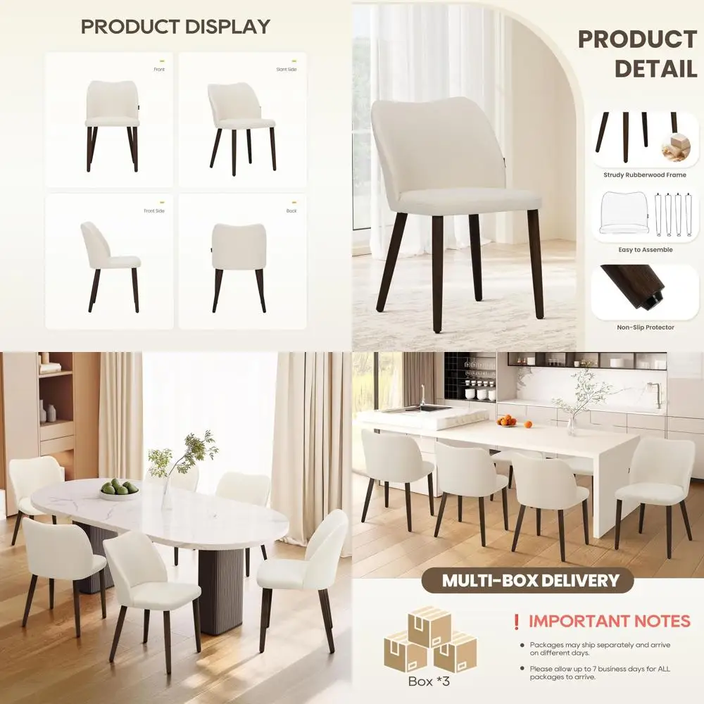 

Set of 6 Upholstered Dining Chairs, Fabric-Armed for Kitchen and Restaurant Use, Beige