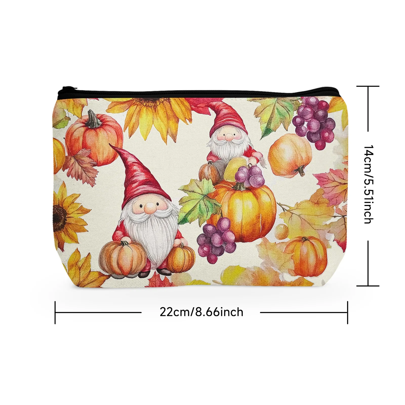 1Pc Autumn Gnomes Makeup Bag Fall Pumpkin Cosmetic Bag With Maple Leaves And Sunflower Patterns Suitable For Women