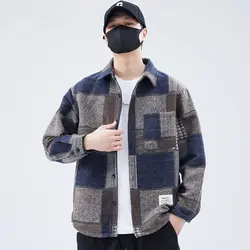 2025 New Shirt Lapel Jacket Men Loose Color Block Jacket Spring Top