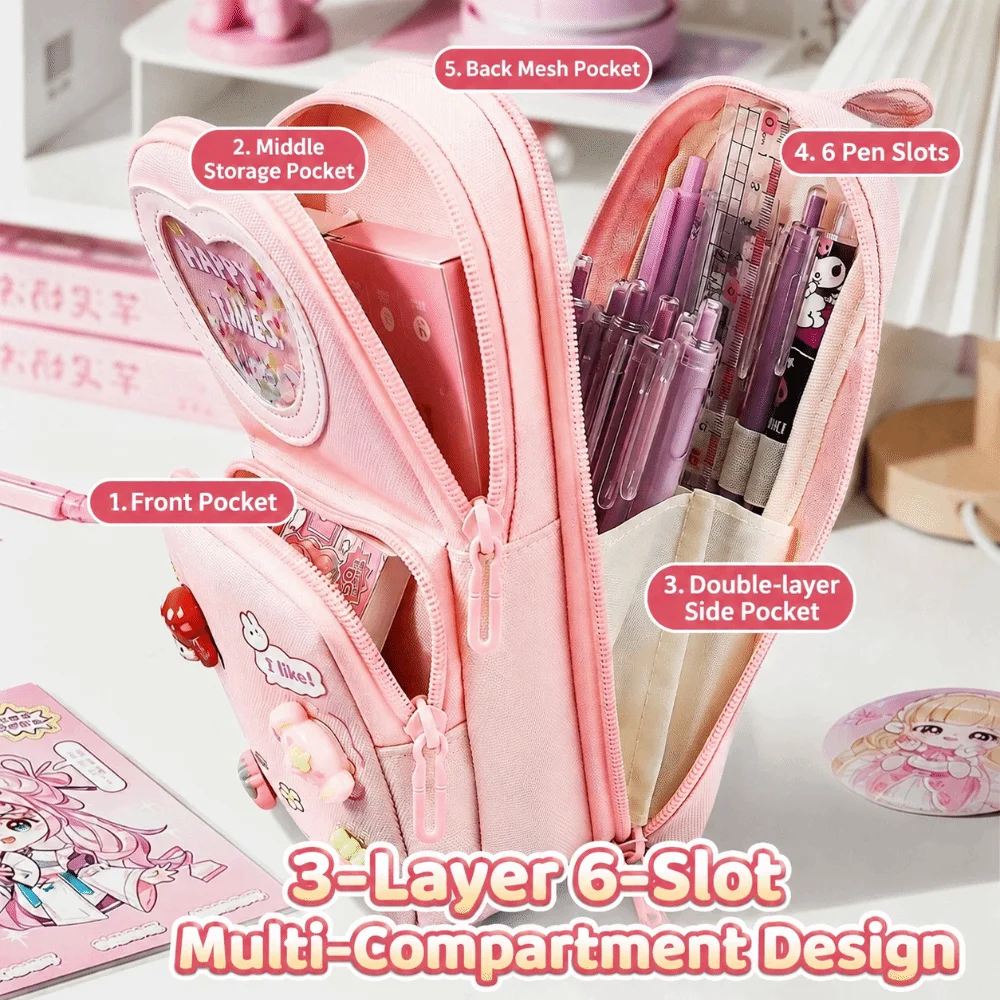 Portable Backpack Shaped Pencil Case Multi-Layer Large Capacity Pen Bag Stationery Bag Back To School