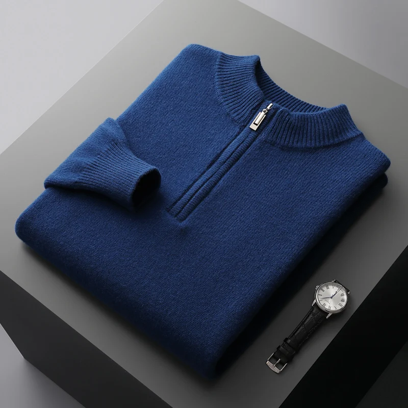 Autumn and winter 100% pure sweater men\'s half-height zipper sweater cashmere sweater padded casual knitted bottoming shirt outs