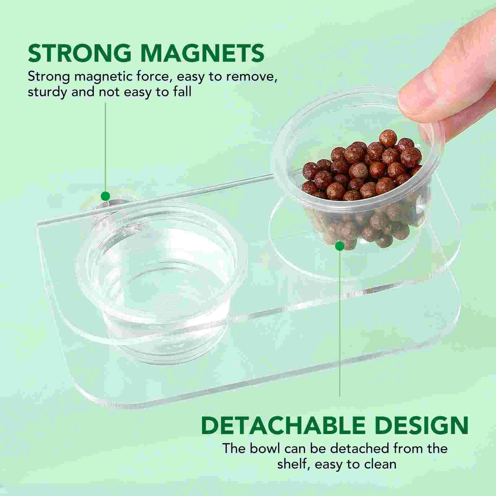 Magnetic Gecko Ledge- Gecko Dish Feeding Ledge with 10 Bowls ReptileFeeder Cups Water Feeder for Geckos Iguana Pets