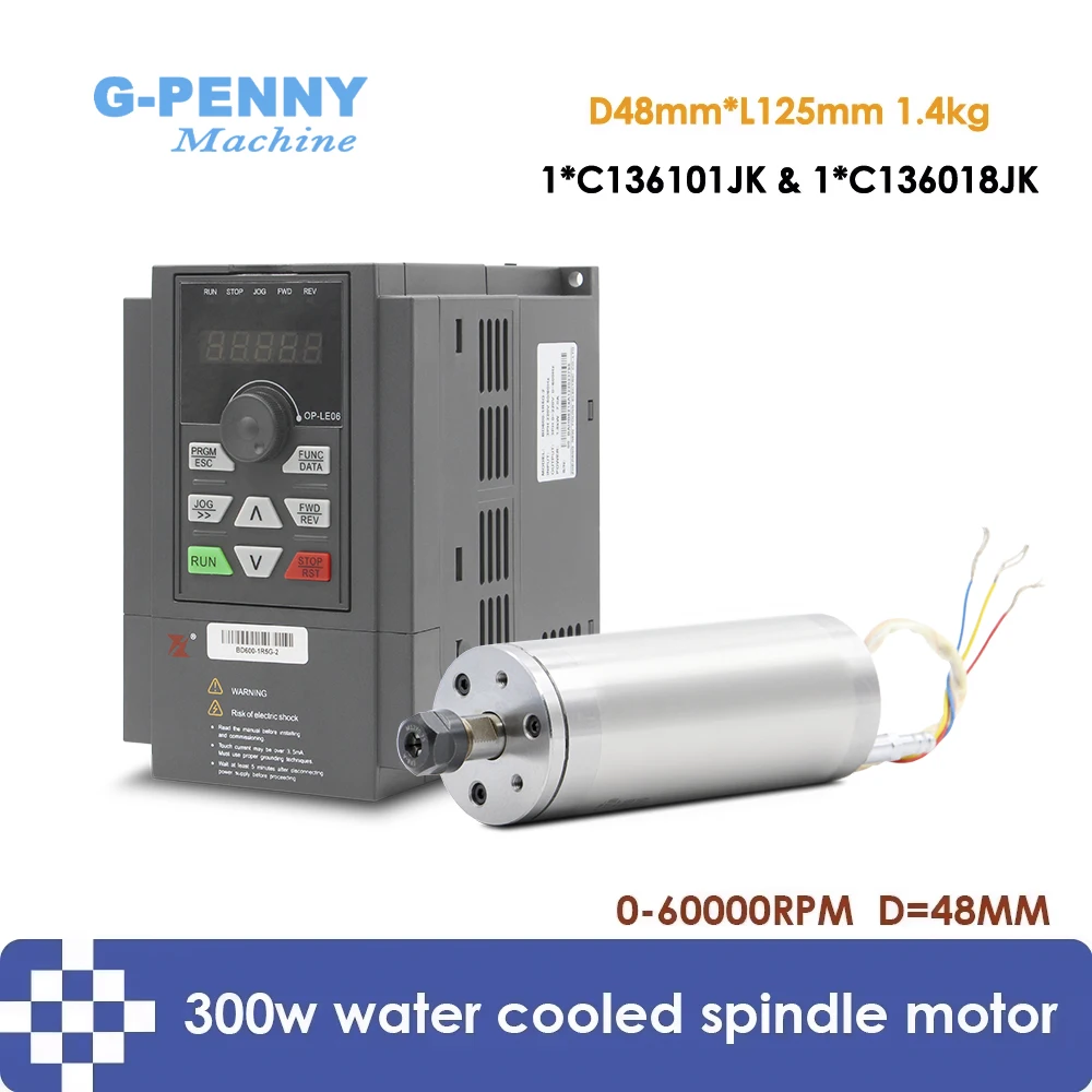 

Шпиндельный двигатель G-Penny 300 Вт, 75 В, ER8, с водяным охлаждением, для точных резьбовых работ, 10000-60000 об/мин, с частотным преобразователем 1000 Гц и регулятором скорости 1,5 кВт