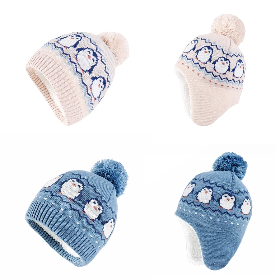 Baby-Wintermütze für Jungen und Mädchen mit Fleece-Futter, Pinguin-Wintermütze für Kleinkinder, Neugeborene