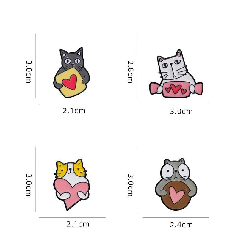Cute Cartoon Cat Enamel Brooch Creative Goofy Animal Holding Candy Love Heart Lapel Pin Badge Backpack Clothing Hat Accessories