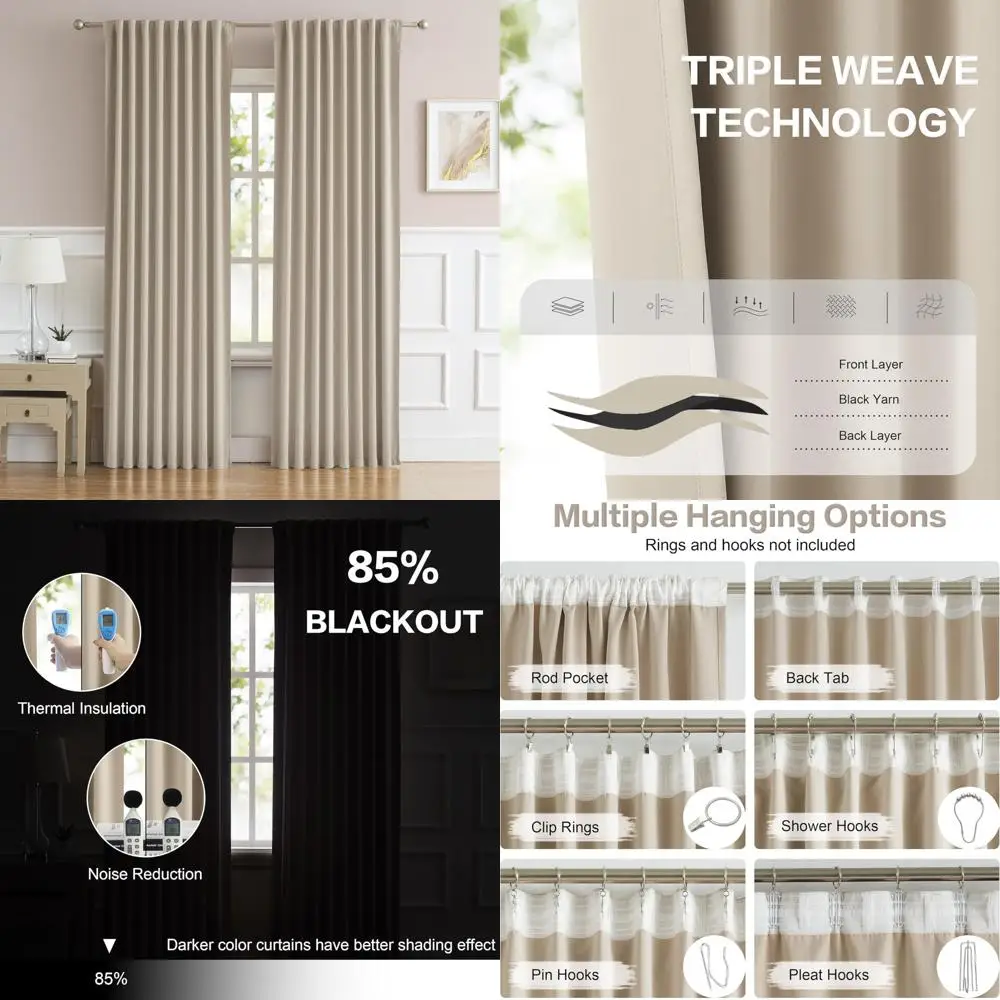 

Thermal Insulated Taupe Curtains 96 for Bedroom, Living Room, and Dining Room with Blackout and Back Tab Design