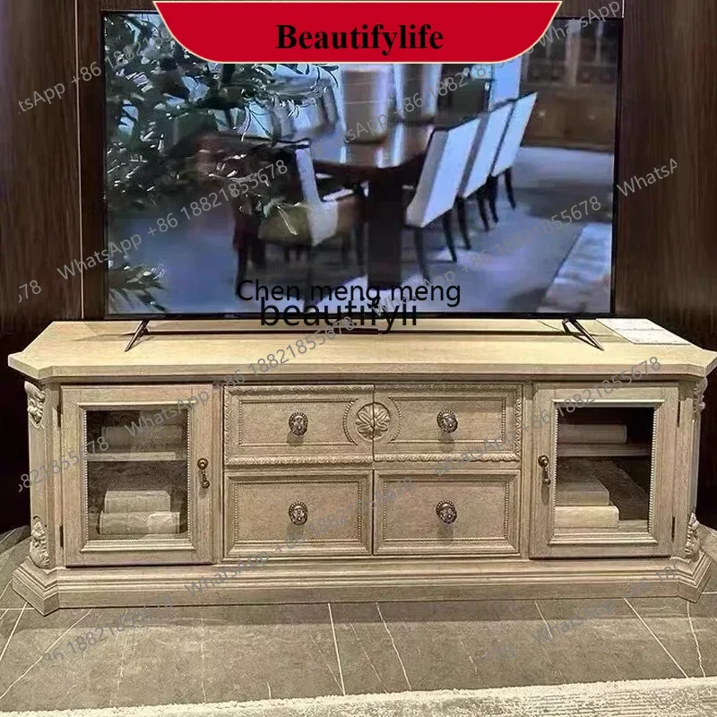 

D178 TV cabinet American solid wood carved TV cabinet French living room retro old locker
