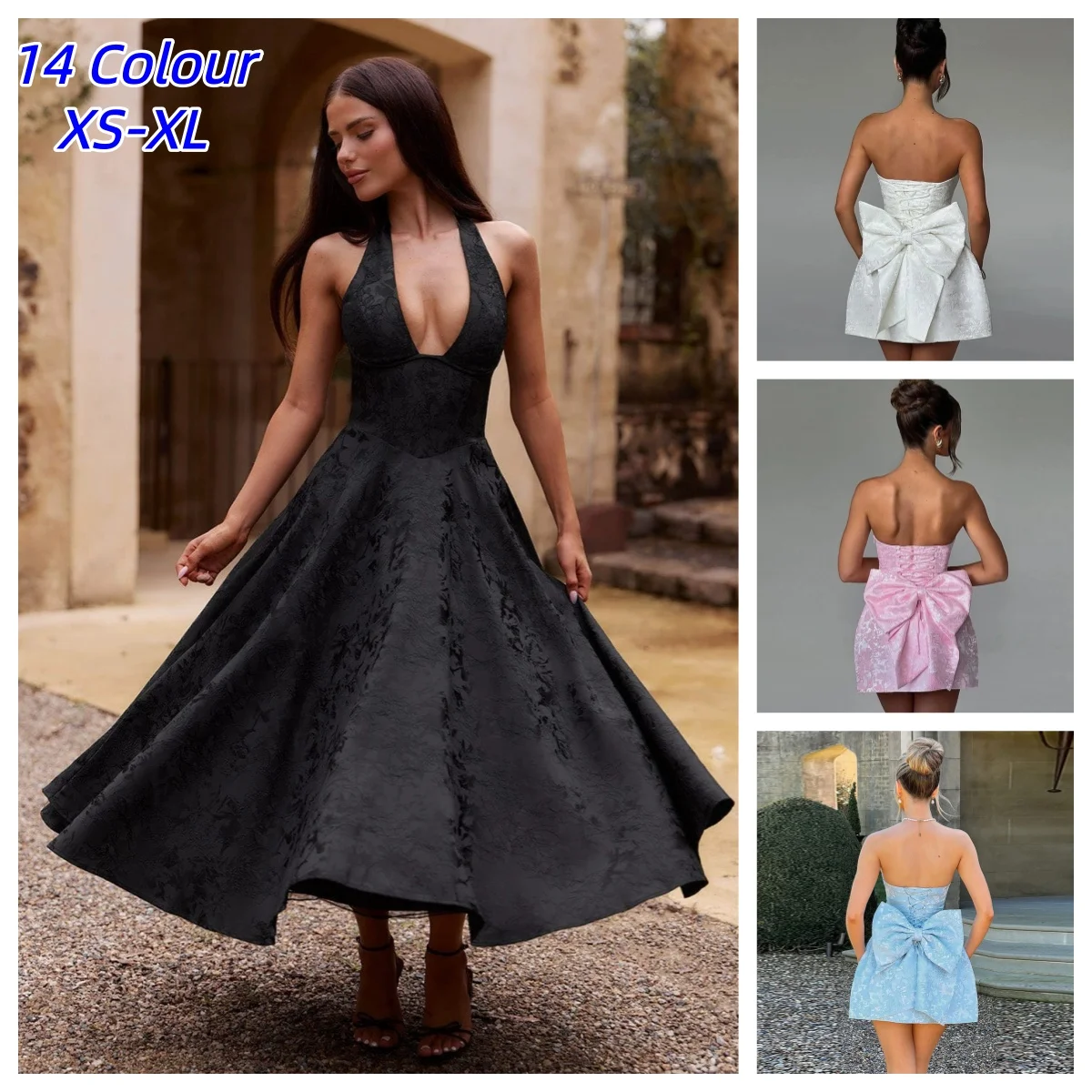 Y2K Elegant Jacquard Satin Women Dresses Chest Wrapping Sleeveless Backless Bow Lacing Summer Sexy Banquet Party Mini Dresses