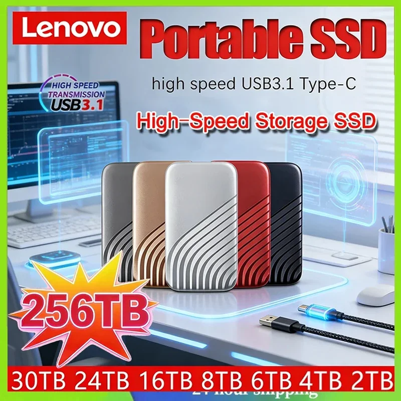 

Внешний твердотельный накопитель Lenovo 256 ТБ, флеш-накопитель Type-C, высокоскоростной USB 3.1, 2 ТБ, 4 ТБ, 128 ТБ, портативный SSD-диск для ноутбука/ПК