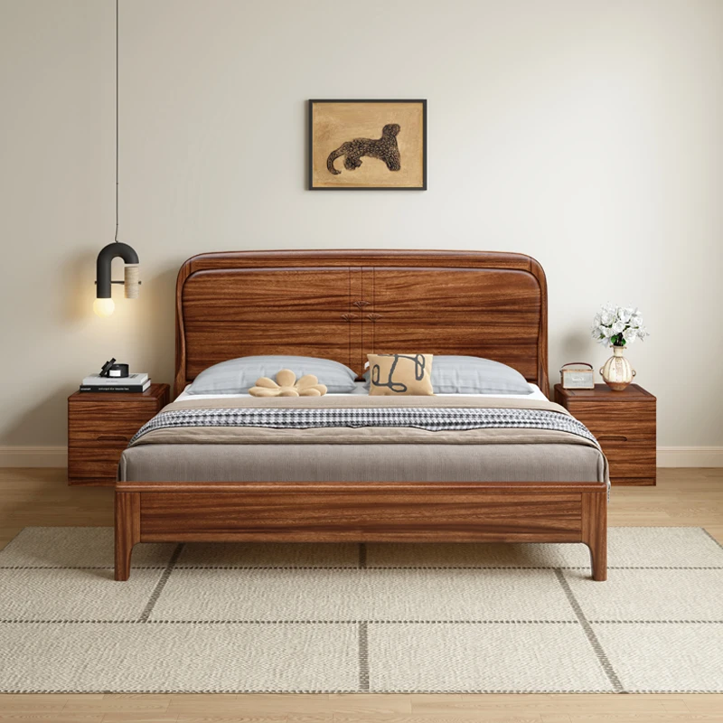Modern Simple Solid Wood Queen Bed and King Bed Frame Wholesale Apartment Bedroom Simple Furniture Set