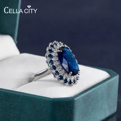 Cellacity Sterling Silver Rings For Women Luxury With Oval Shape Ruby Sapphire Gemstones Open Size Wedding Party Gift