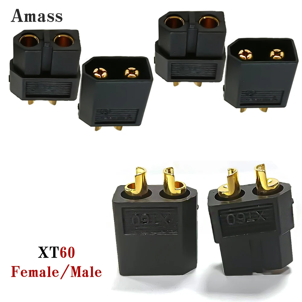 Amass 10/20/50 pair XT60 black brass plated gold bullet connector plug, suitable for remote control toy parts