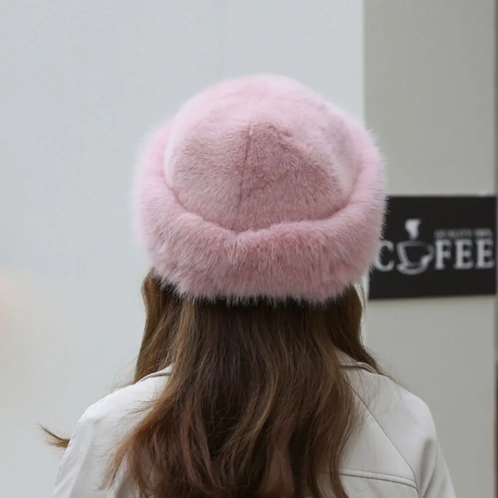 Winter Plush Hat Women Thickened Warm Fashion Simple Beret Harajuku Hat Imitation Fur Ear Protection Hat