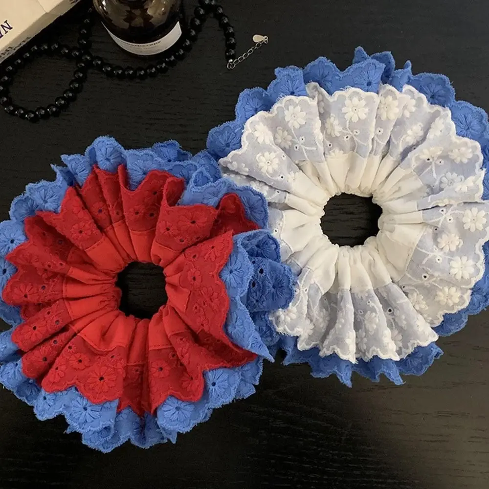 Flower Shape Lace Scrunchies Red Blue Oversize Elastic Hair Bands Cloth Hair Tie Embroidery Large Hair Scrunchies Ladies