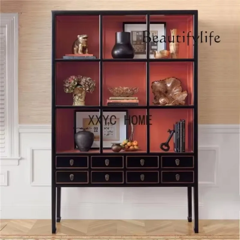 

BJ Solid Wood Furniture 8-Drawer 9-Grid Antique Display Stand Bookshelf Bookcase Tea Room Display Stand