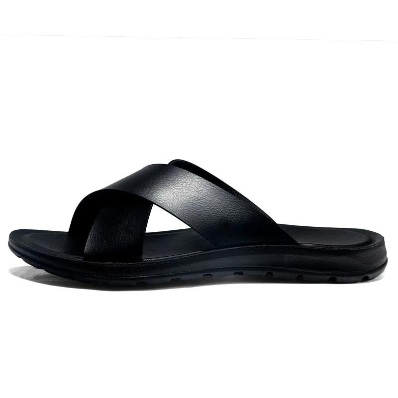 Italian Designer Summer Men PU Leather Slippers Slides Indoor Home House Outdoor Beach Slip on Shoes Flats Male Lightweight