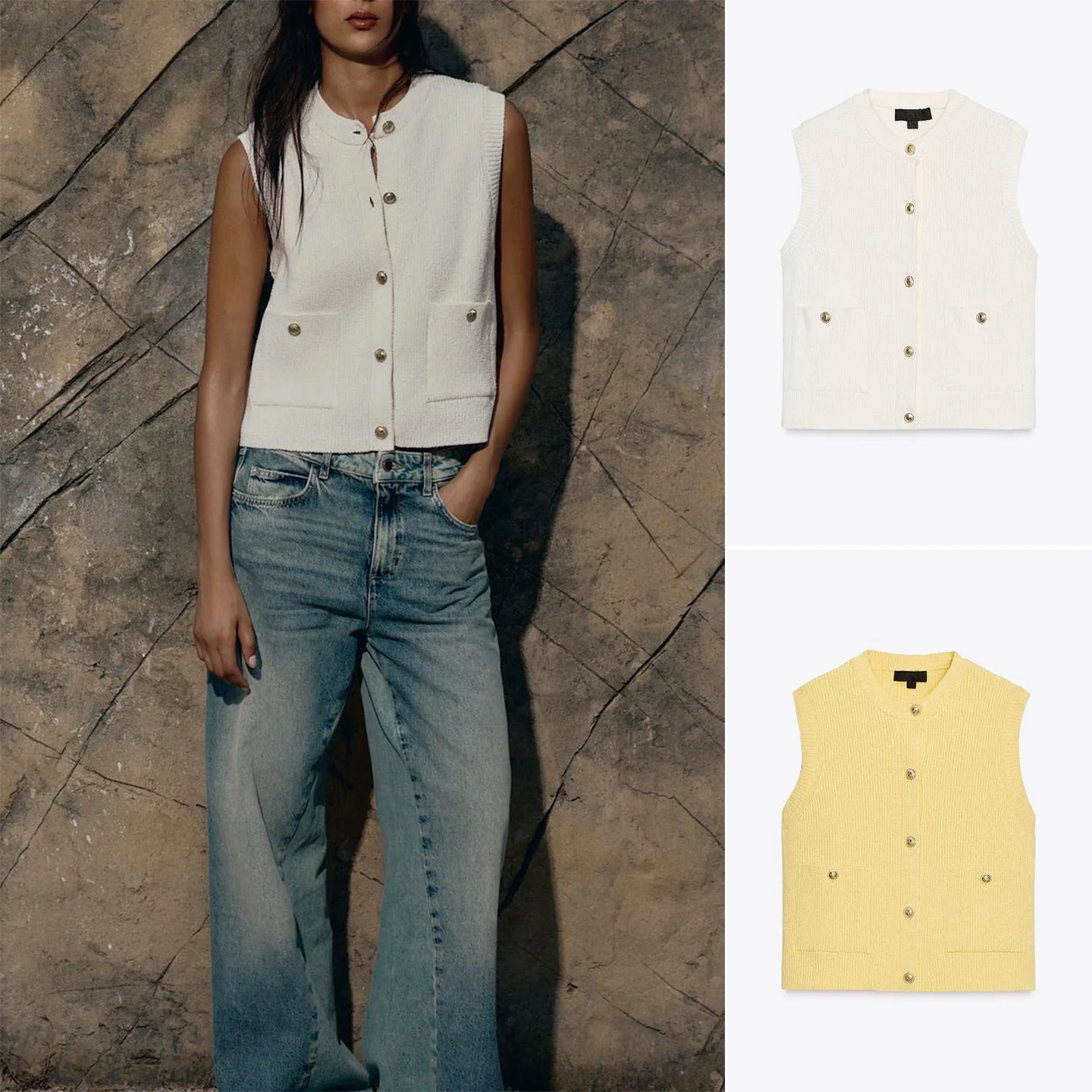 

Fall 2025 New Single Button Patch ket Unadorned round Ne Svel Knitted Vest Commute Sle Polyester Fiber ort Length