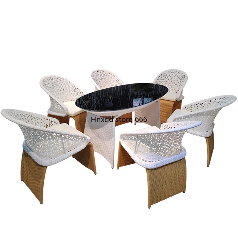 Modern European high-back villa courtyard long table creative rattan outdoor tables and chairs