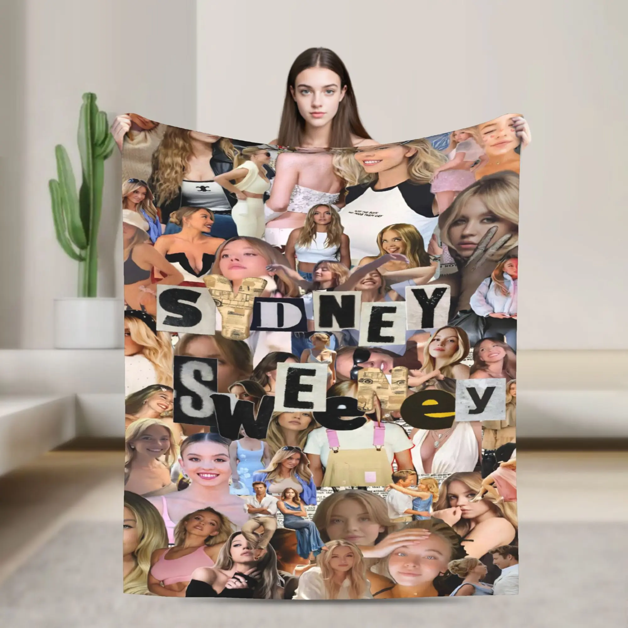 سيدني سويني الممثلة الأمريكية صورة نمط بطانية جودة دافئة لينة رمي بطانية الشتاء السفر مكتب المفرش في الهواء الطلق