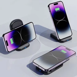 Wireless Charger Foldable for Samsung Galaxy S24 S23 S22 Fast Wireless Charging Station Stand for iPhone 15 14 13 12 Pro Max