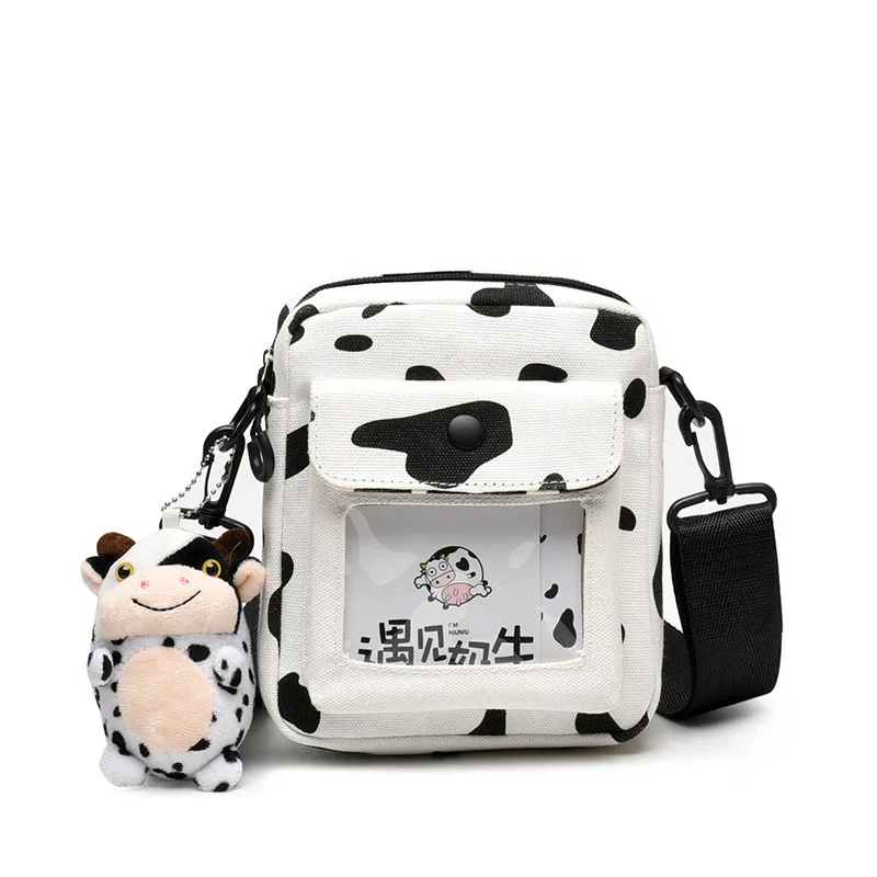 Cute Cow Mini Shoulder Crossbody Bag for Women 2022 Kawaii Canvas Female Student Small Messenger Korean Fashion Phone Bag Purses