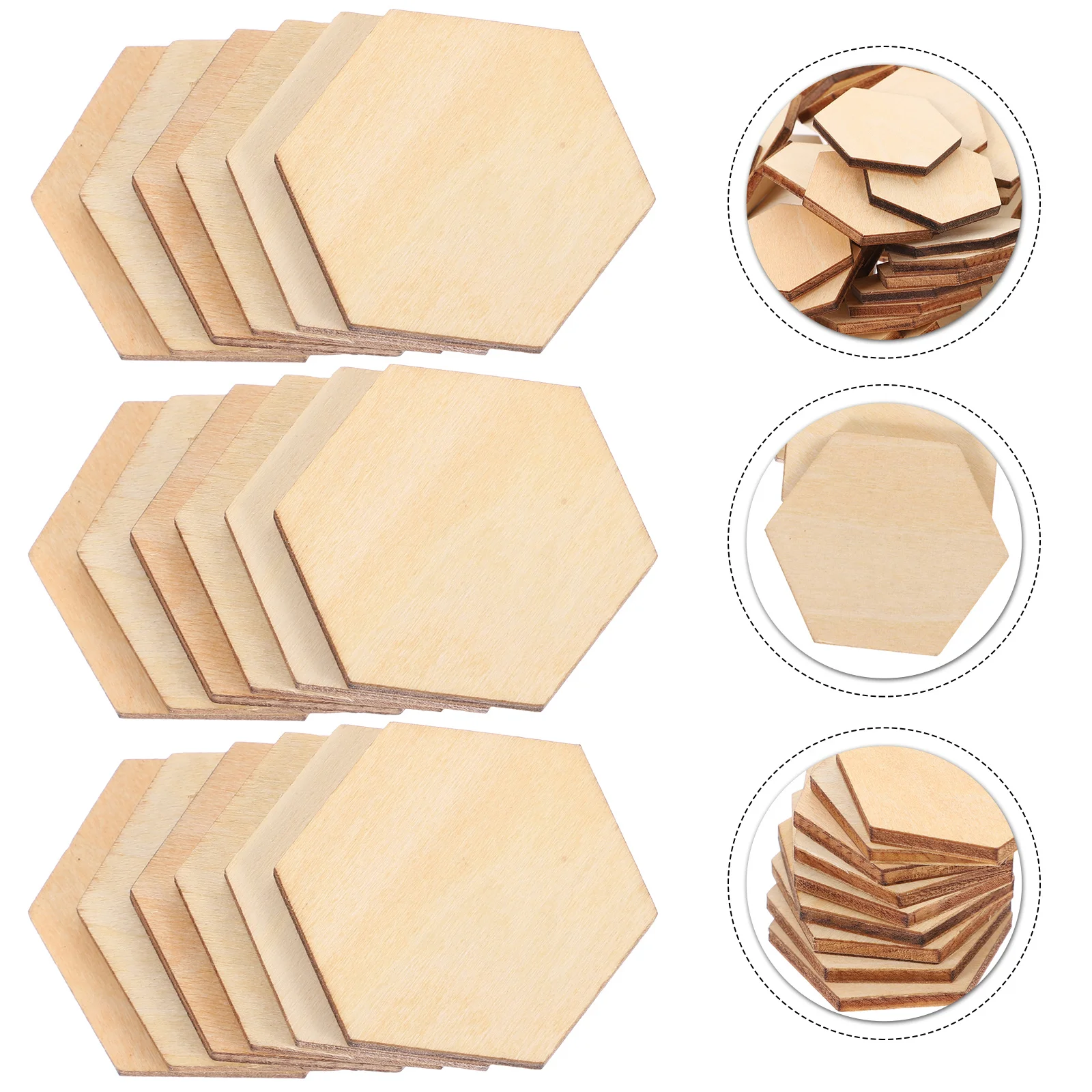 

100Pcs Wooden Hexagon Shaped Pieces Smooth Touch Ornaments for Wedding Birthday Christmas DIY Crafts Decorations