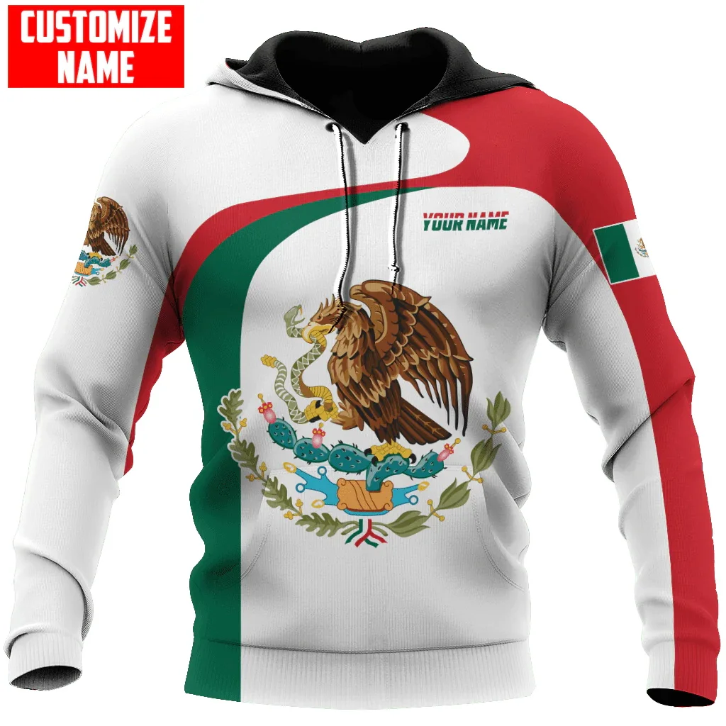 

Personalized Name Mexico Flag Coat of Arm 3D All Over Printed Mens Hoodie Unisex Casual Jacket zip hoodie sudadera hombre MT-125