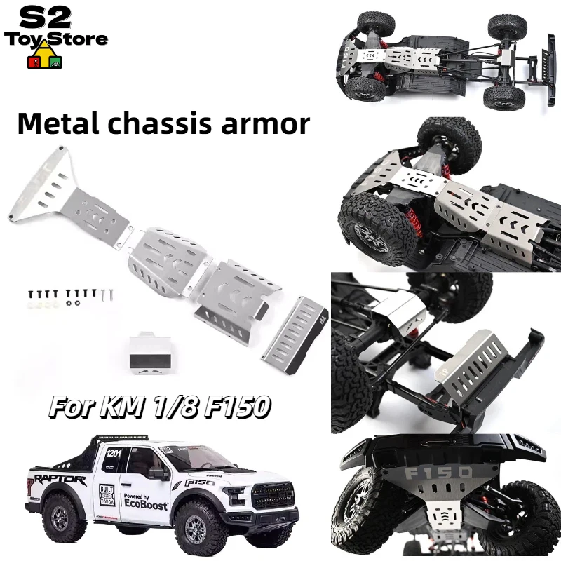 T-POWER Metal Chassis Armor Upgrade Parts For KM 1/8 Raptor F150 RC Model Car Bottom Protective Plate Modification Accessory