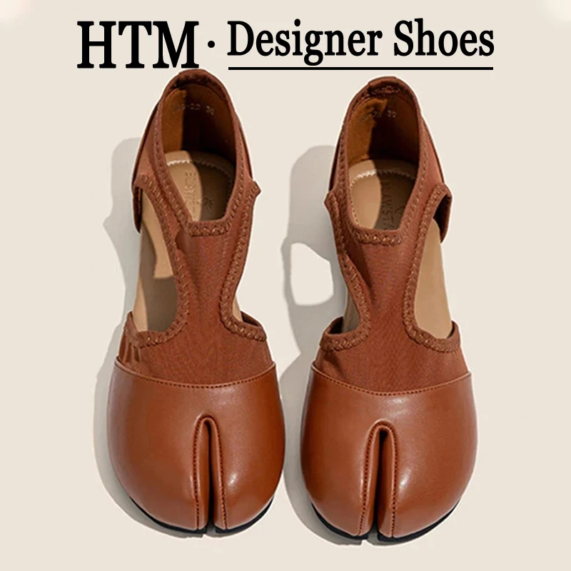 Split Toe Tabi Ballet Flats And Loafers Brand Designer Ultra Soft Leather Mary Jane Ballet Flats Women's Hollow out Shoes