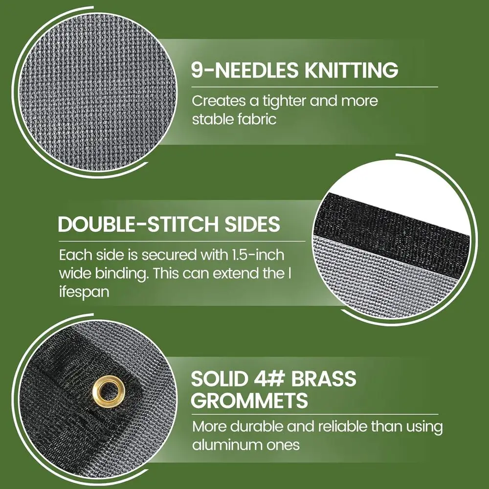 أقمشة شبكية سوداء محبوكة شديدة التحمل مكونة من 9 إبر مع حلقات للدفيئات الزراعية والحدائق والعريشة وحمامات السباحة والشاحنات القابلة للتنقل - MT0816BL