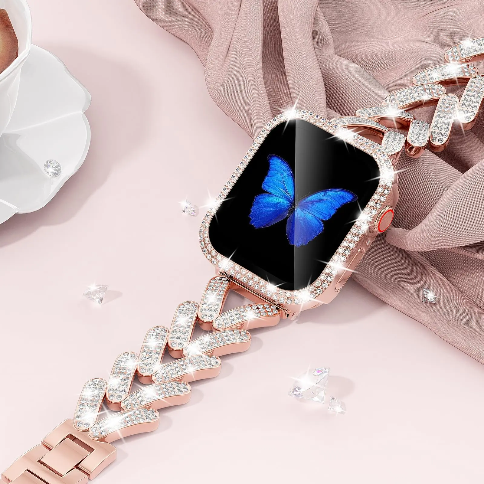 Correa ostentosa para Apple Watch, 40mm, 41mm, 42mm, 38mm, 46mm, 44mm, 45mm, 49mm, pulsera de Metal con diamantes, iWatch Series 10 se Ultra 2 8 9
