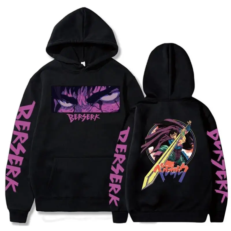 Anime Berserk Guts Graphic Print Hoodies For Men Women Vintage Manga Sweatshirt Harajuku Long Sleeve Comfortable Streetwear Tops