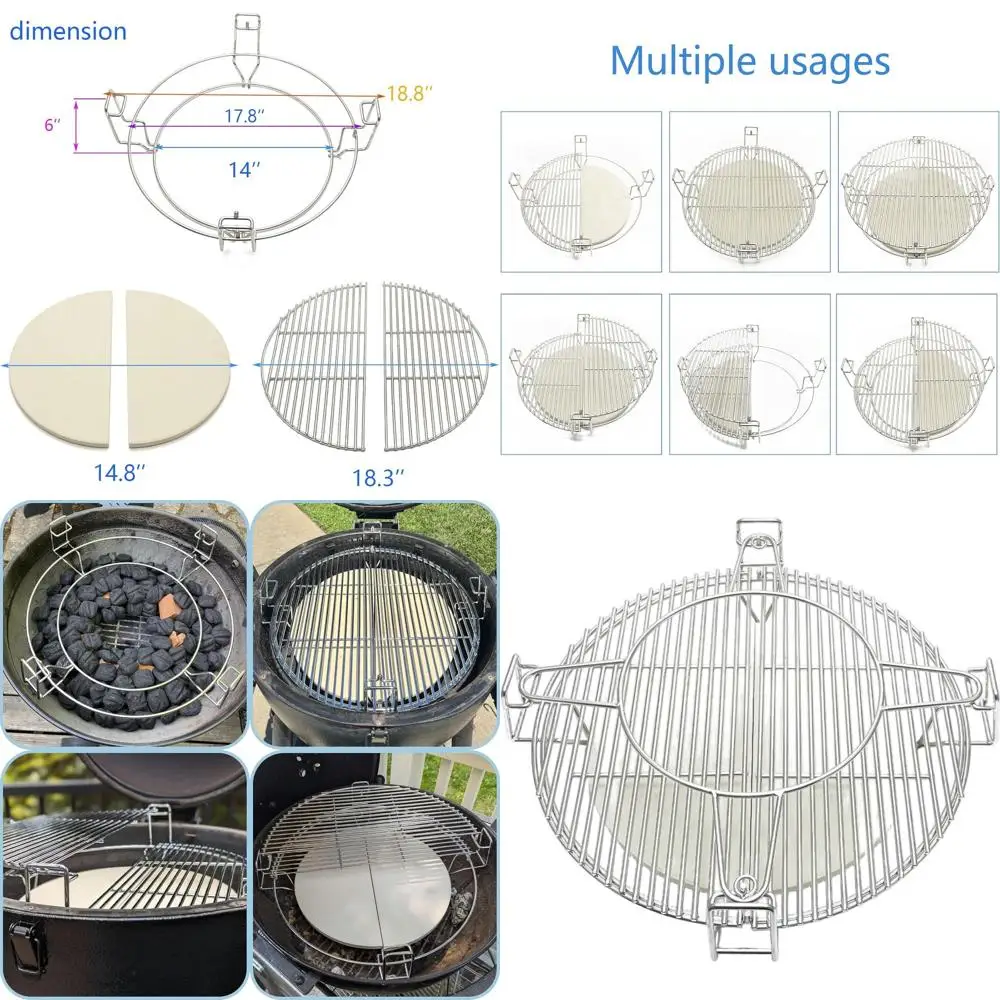 Upgraded Cooking Grates with Heat Deflectors for Large Kamado Grills: Compatible with BGE, Kamado Joe, and Char-Griller Akorn 18