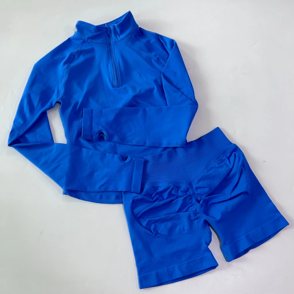Pericic 2-teiliges Langarm-Yoga-Set für Damen, Halb-Reißverschluss-Jacke, Langarm-Sporttop, Gym-Shorts, Fitnessanzüge, Laufjacken, Workout-Set – Detail 17