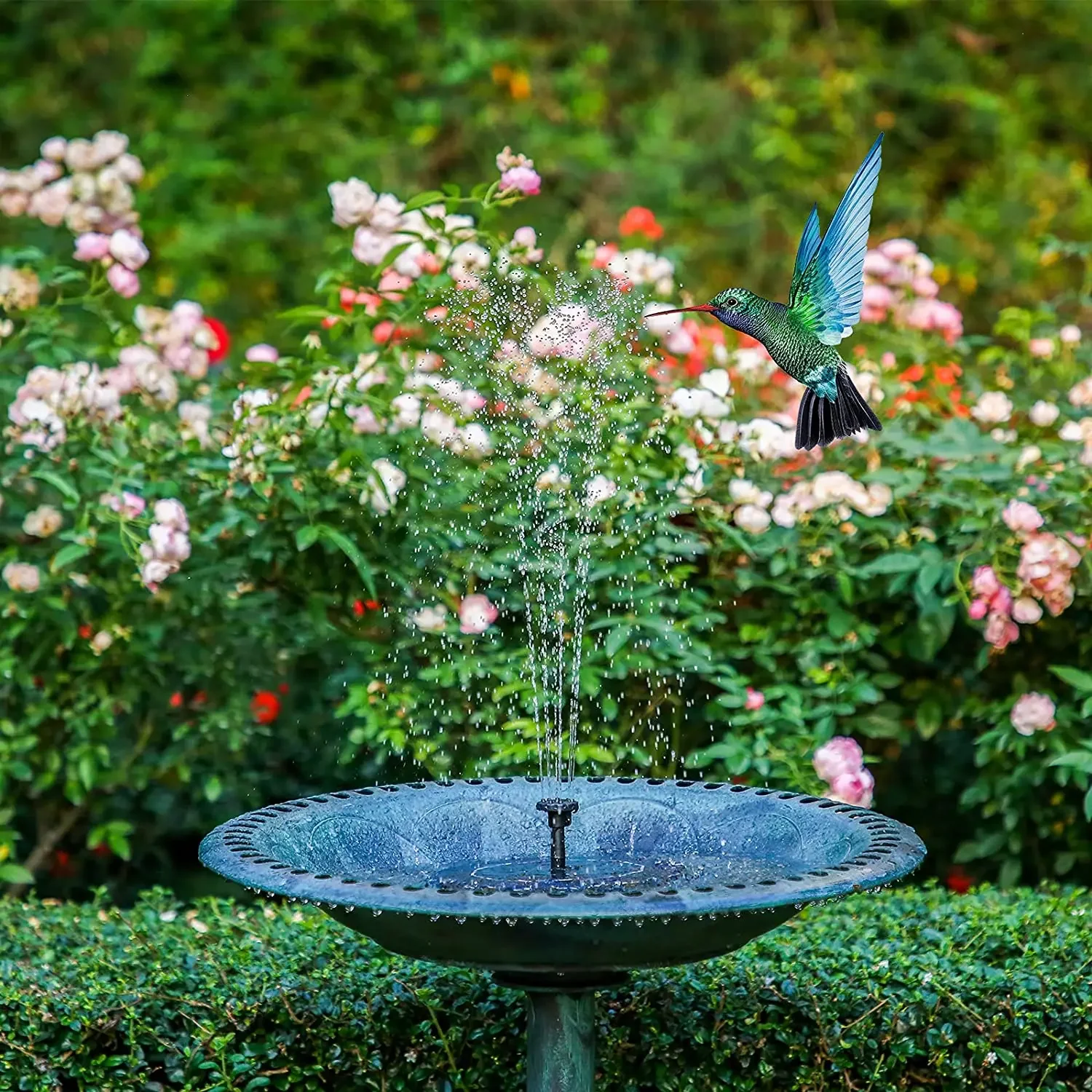 2.5W Solar Bird Bath Fountain, Solar Fountain Pump for Bird Bath with 6 Nozzles, Solar Powered Water Fountain for Garde