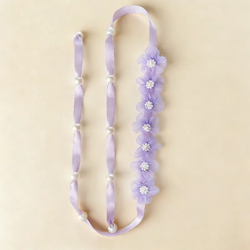 1 Stück Organza-Blumen-Haarband mit langem Band, modisches böhmisches Blumen-Haargummi, geflochtenes Haarband, geeignet für tägliche Partys – Detail 15