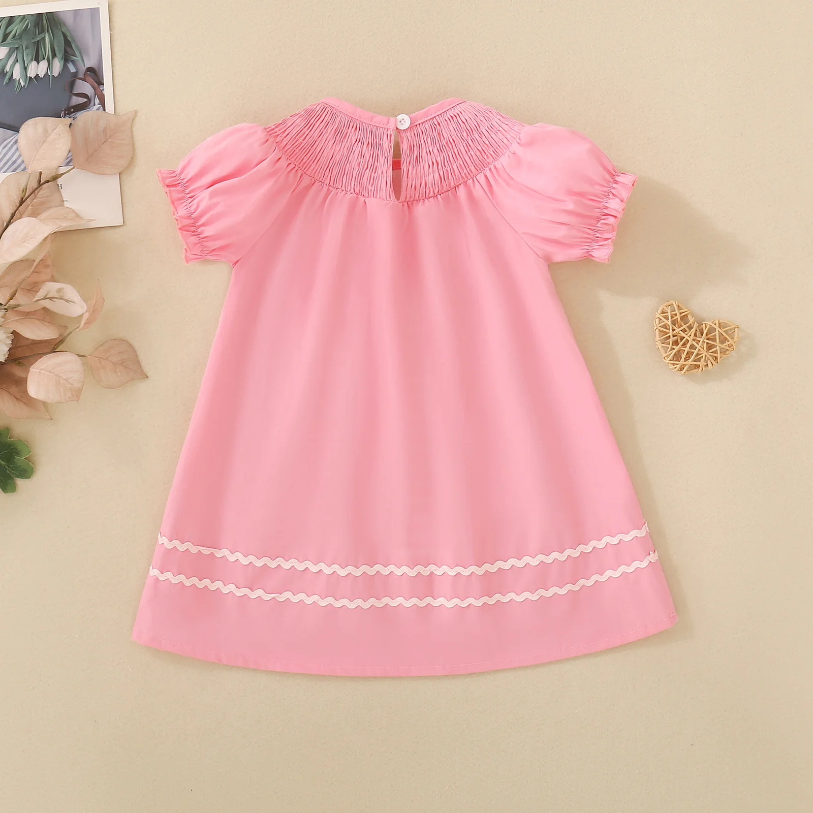Summer female infant bunny embroidered pink short-sleeved skirt sweet and cute