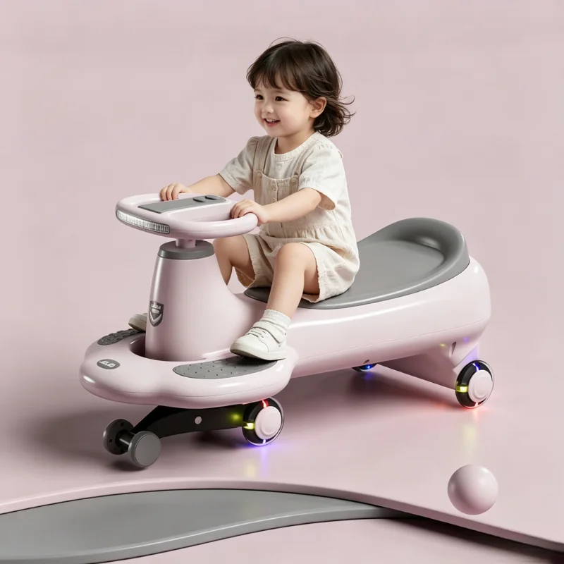 2026 New Plane Shape Kids Twist Wiggle Car LED Flash Wheel Music Swing Car Anti-Slip Seat Toddler Play Ride On Car