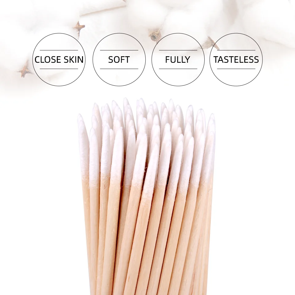 100/200/500pcs Disposable Ultra-small Wood Cotton Swab Lint Free Micro Brushes Medical Ear Clean Stick Lash Glue Removing Tools