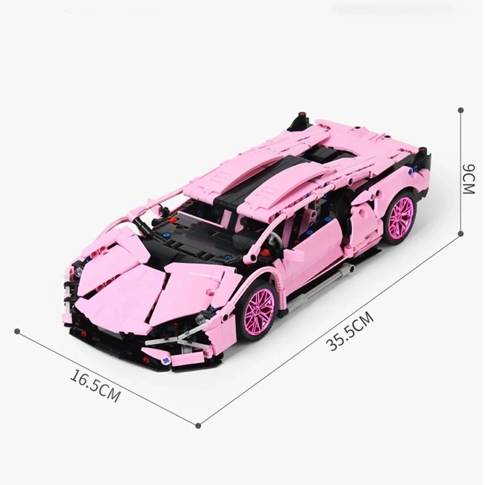 Technical Sports Car With Light 1:14 Pink Lambor Building Blocks Limited Edition Vehicle Assemble Bricks Toys Gifts For Girls