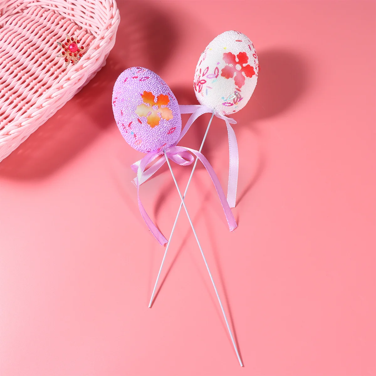 

6Pcs Glitter Easter Egg Picks Colorful Spring Decorations with Matching Bows for Baskets Pots Gardens Indoor Outdoor Use